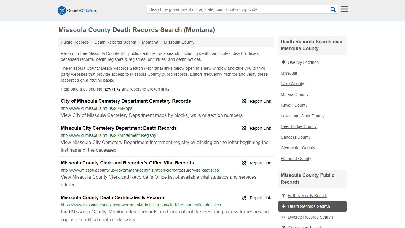 Death Records Search - Missoula County, MT (Death ...