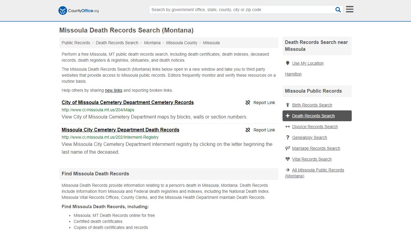 Death Records Search - Missoula, MT (Death Certificates ...