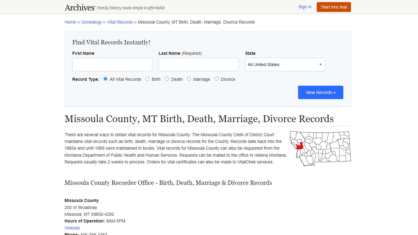 Missoula County, MT Birth, Death, Marriage, Divorce Records